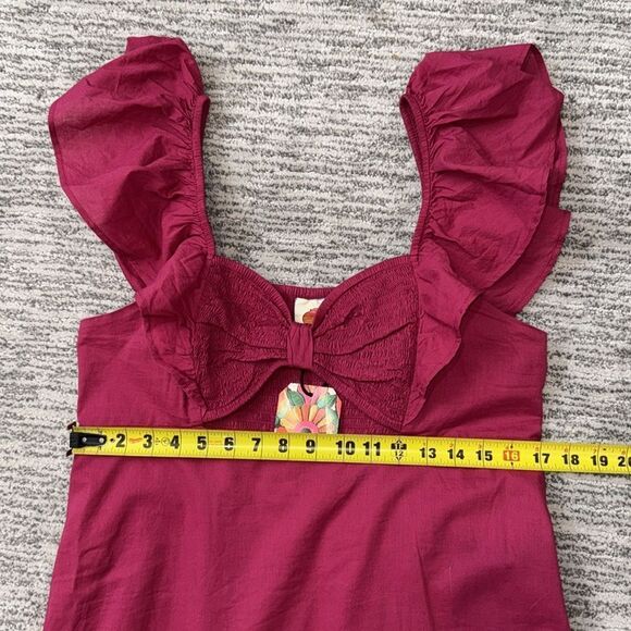 NWT Farm Rio x Anthropologie Ruffle Midi Dress Raspberry XL - Picture 9 of 15
